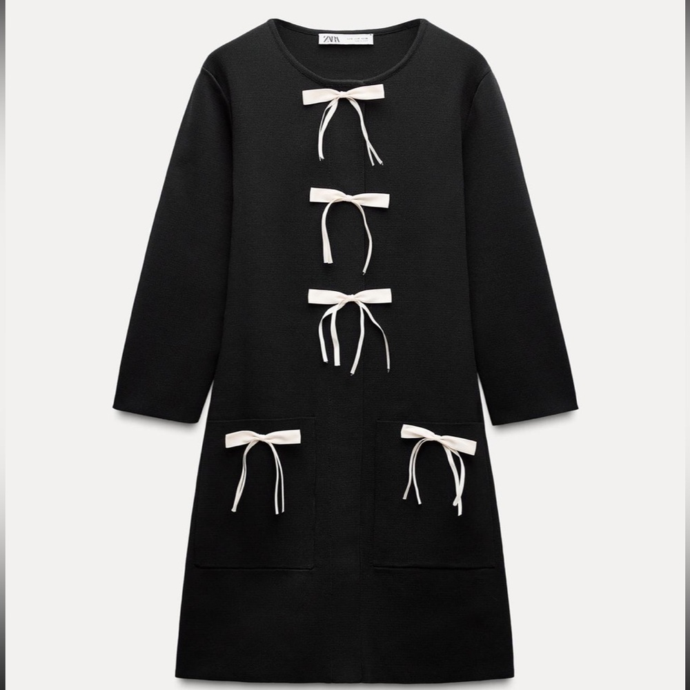 Zara Black Dress with Cream white Bows details